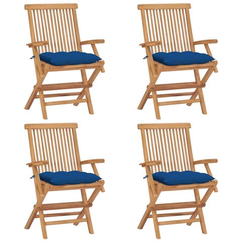 Sedie da Giardino con Cuscini Blu 4 pz Massello di Teak - Foto 1