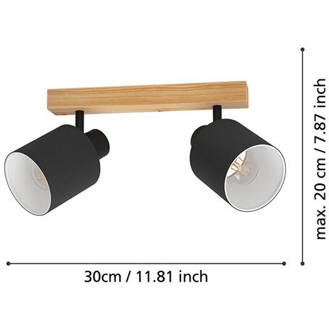 Plafoniera Industrial Batallas 2 Luci Legno Marrone E Nero - Foto 3