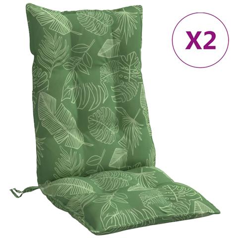 Cuscini Sedia Schienale Alto 2 Pz Motivo Foglie Tessuto Oxford - Foto 2