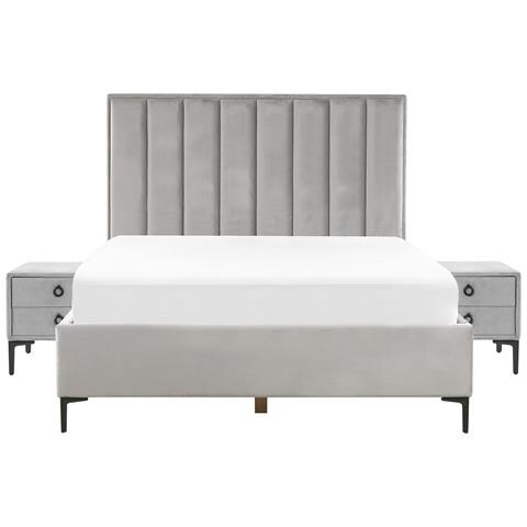 Set Da Camera Da Letto Velluto Sezanne 160 X 200 Cm Grigio Chiaro - Foto 2