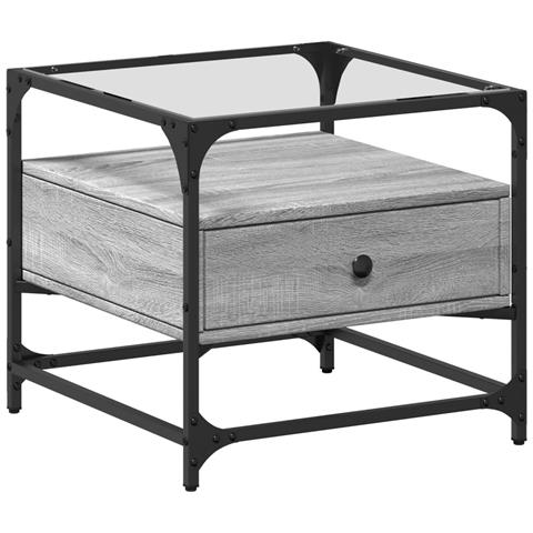 Tavolino Con Piano In Vetro Grigio Sonoma 50x50x45 Cm Acciaio - Foto 2