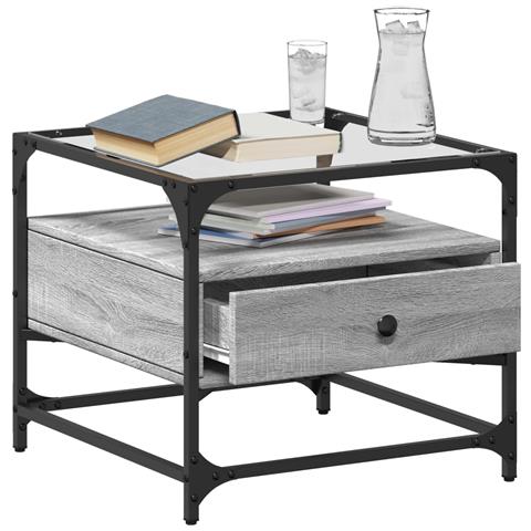 Tavolino Con Piano In Vetro Grigio Sonoma 50x50x45 Cm Acciaio - Foto 3
