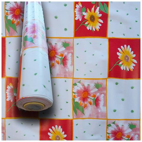 ***mega Stock*** Rotolo Da 20 Metri (h140cm) Di Tovaglia Pvc Telata Cerata Per Casa, Sagre, Pizzerie Quadri E Fiori Rossi - Foto 1