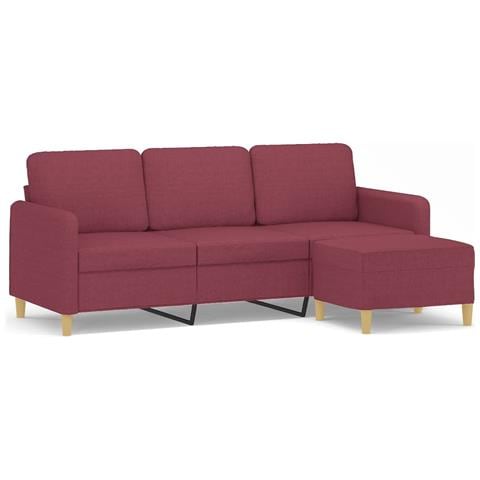 Divano A 3 Posti Con Poggiapiedi Rosso Vino 180 Cm In Tessuto - Foto 1