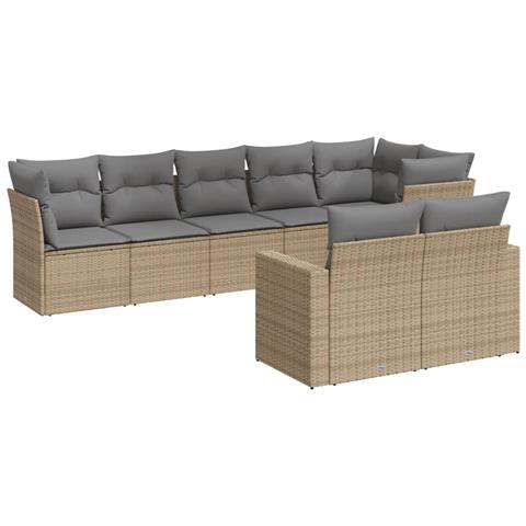 Set Divano Da Giardino 8 Pz Con Cuscini Beige In Polyrattan - Foto 2