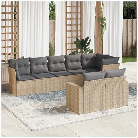 Set Divano Da Giardino 8 Pz Con Cuscini Beige In Polyrattan - Foto 1