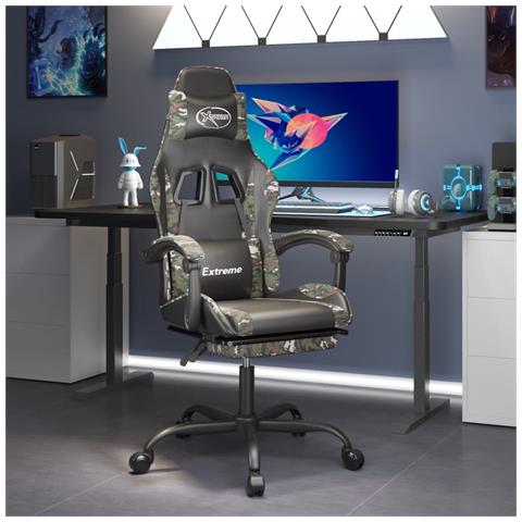 Sedia da Gaming Girevole Poggiapiedi Nero e Mimetico Similpelle - Foto 2