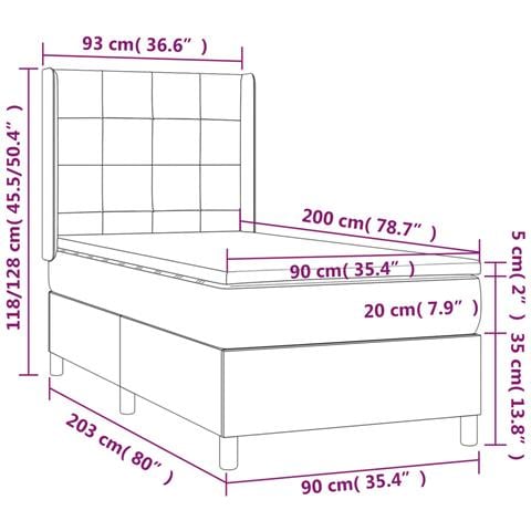 Letto a Molle Materasso e LED Grigio Chiaro 90x200 cm Tessuto - Foto 2
