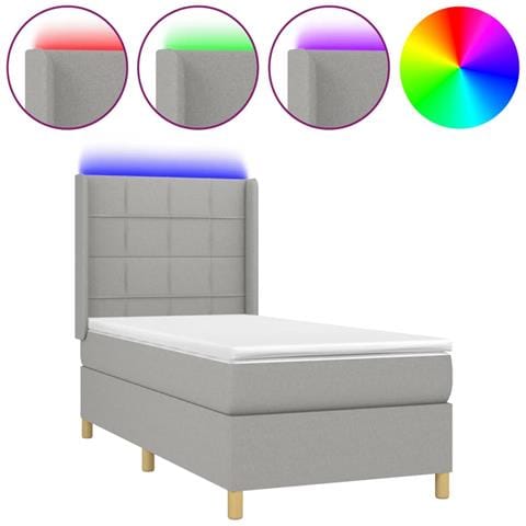 Letto a Molle Materasso e LED Grigio Chiaro 90x200 cm Tessuto - Foto 1