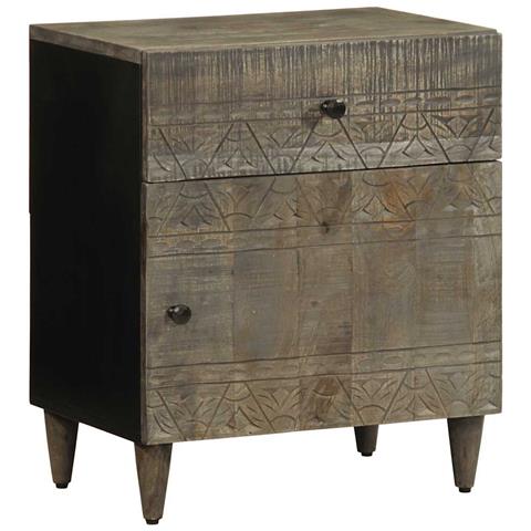 Comodino Grigio Chiaro 50x33x60 Cm In Legno Massello Di Mango - Foto 1