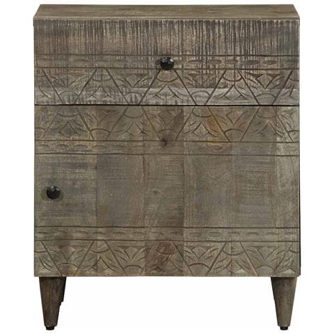 Comodino Grigio Chiaro 50x33x60 Cm In Legno Massello Di Mango - Foto 2