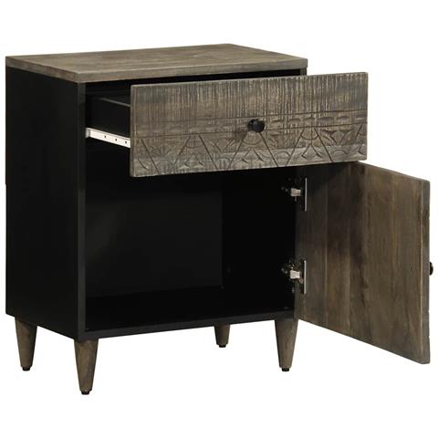 Comodino Grigio Chiaro 50x33x60 Cm In Legno Massello Di Mango - Foto 3