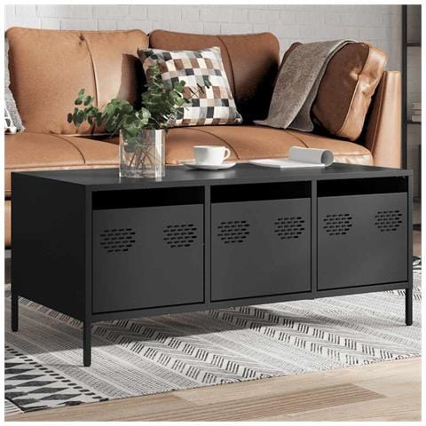 Tavolino Nero 101,5x50x43,5 Cm In Acciaio Laminato A Freddo - Foto 3