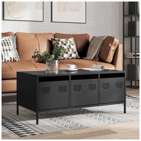 Tavolino Nero 101,5x50x43,5 Cm In Acciaio Laminato A Freddo - Foto 1