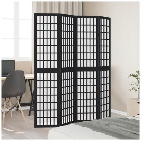 Divisorio Ambienti 4 Pannelli Nero Legno Massello Di Paulownia - Foto 3