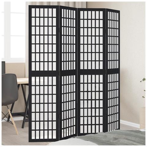 Divisorio Ambienti 4 Pannelli Nero Legno Massello Di Paulownia - Foto 1