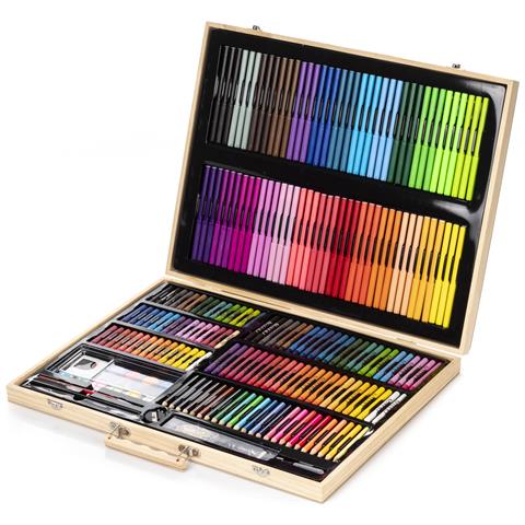 Valigetta In Legno Belle Arti Completa Di Pittura E Disegno 180 Pezzi Oli, Acquerelli, Cere, Pennarelli, Pastelli E Matite Con Accessori. - Foto 2