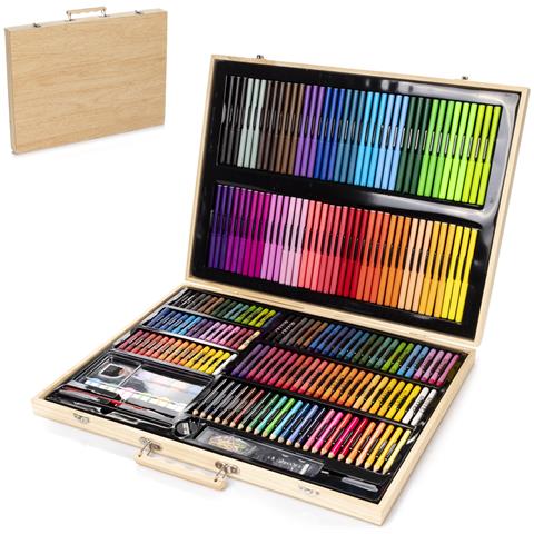 Valigetta In Legno Belle Arti Completa Di Pittura E Disegno 180 Pezzi Oli, Acquerelli, Cere, Pennarelli, Pastelli E Matite Con Accessori. - Foto 1