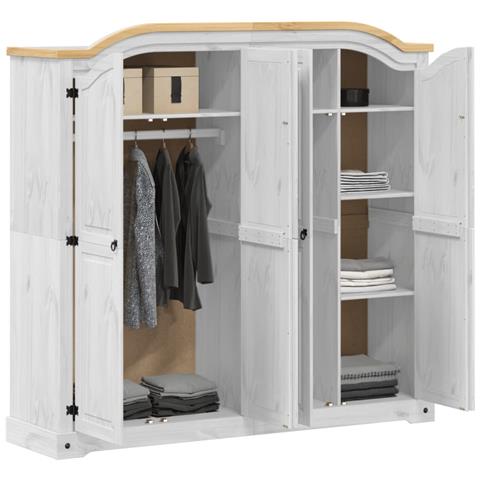 Lusso Casadino -  Armadio Corona Bianco 194x52x186 Cm In Legno Massello Di Pino - Foto 2