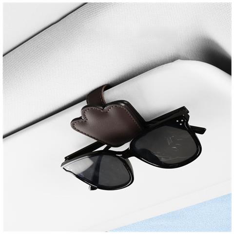 Portaocchiali Da Sole In Pelle Nappa Per Visiera Parasole Auto Brown - Foto 3