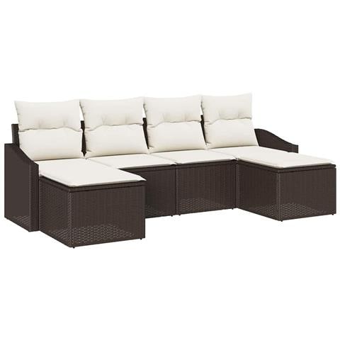 Set di Divani da Giardino a 6 Pezzi con Cuscini Marrone Polyrattan - Foto 1