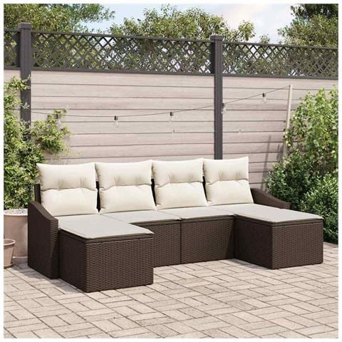 Set di Divani da Giardino a 6 Pezzi con Cuscini Marrone Polyrattan - Foto 2