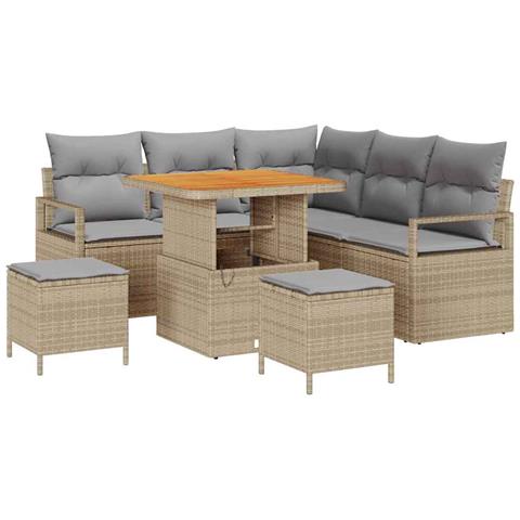 Set Divano da Giardino 8 Pezzi con Cuscini Beige Rattan Acacia,  Divano da Giardino a 2 Posti con Cuscini Beige Rattan,  Set da Pranzo da Giardino 3 Pezzi con Cuscini Beige Rattan Acacia - Foto 1