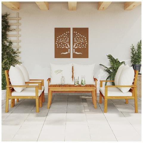 Set Salotto da Giardino 5 pz con Cuscini Legno Massello Acacia - Foto 2