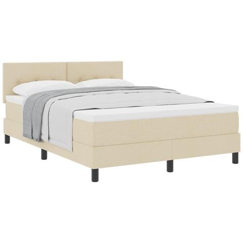 Letto con Rete a Molla e Materasso Crema 160x200 cm in Tessuto - Foto 1