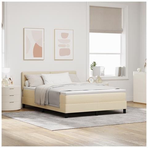Letto con Rete a Molla e Materasso Crema 160x200 cm in Tessuto - Foto 2