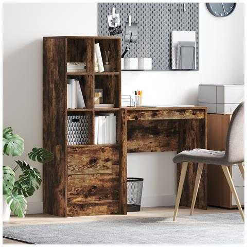 Scrivania con spazio di archiviazione rovere affumicato legno ingegnerizzato - Foto 2