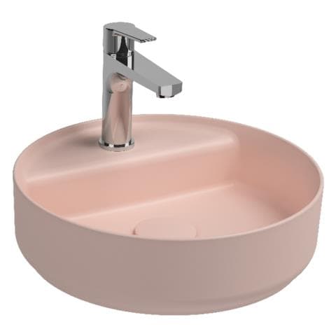 Lavabo Tondo Da Appoggio Senza Troppo Pieno In Ceramica Con Foro Rubinetto - Salmone Opaco - Foto 1