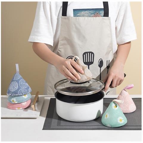 Set Da Cucina Anti-scottatura 5 Pezzi: Guanti, Presine E Copri-manico In Cotone Blue - Foto 4