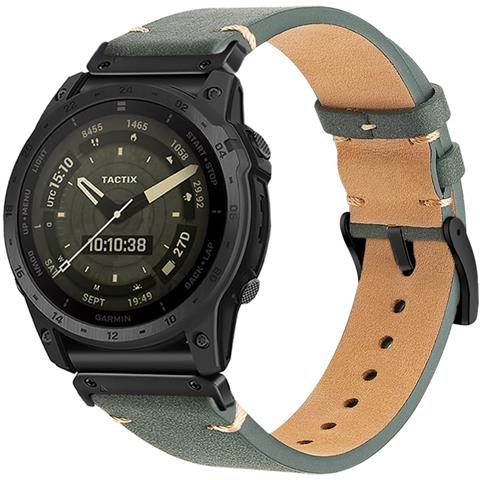 Cinturino In Pelle Premium Compatibile Con Garmin Fenix 8/7x / 3 - Elegante Cinturino Di Ricambio Green 26 Millimetri - Foto 2