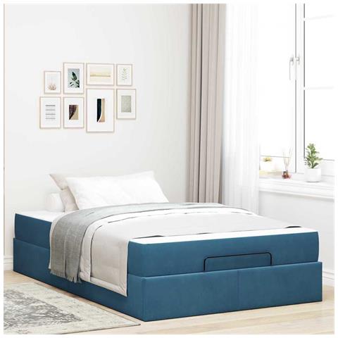 Struttura del letto con materasso Blu 140 x 190 cm Velluto - Foto 2