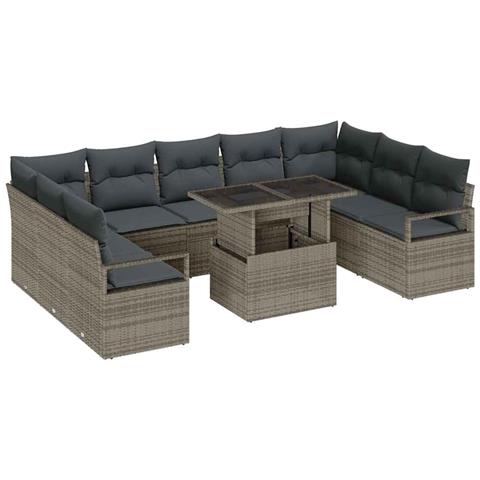 Set Divano da Giardino 10 pcs Grigio Poly Rattan - Foto 1