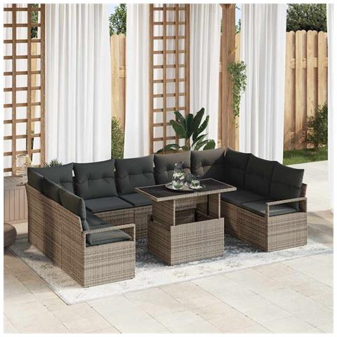 Set Divano da Giardino 10 pcs Grigio Poly Rattan - Foto 2