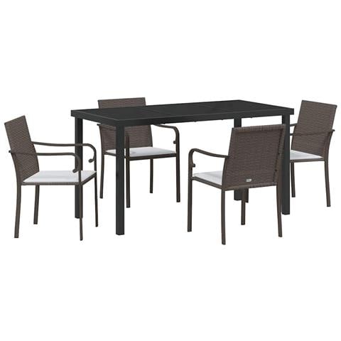 Set da Pranzo per Giardino 5 pcs Marrone Poly Rattan - Foto 1