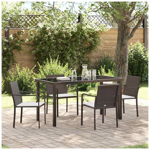 Set da Pranzo per Giardino 5 pcs Marrone Poly Rattan - Foto 2