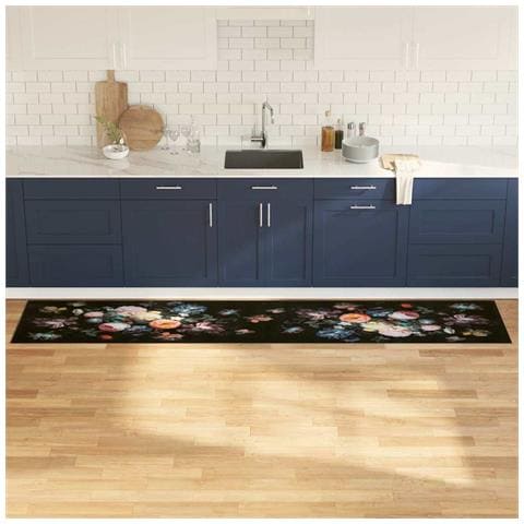 Tappetino da Cucina Floreale Nero 300 x 60 cm Velluto - Foto 2