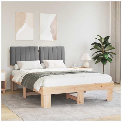 Letto con Testiera Rivestita Grigio chiaro 135 x 190 cm - Foto 2