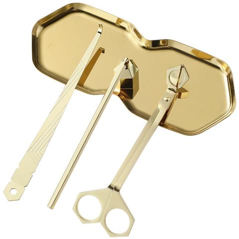 Set Di 4 Utensili Per Candele Aromaterapiche: Vassoio, Taglia Stoppino, Spegni Candela E Mestolo Gold - Foto 1