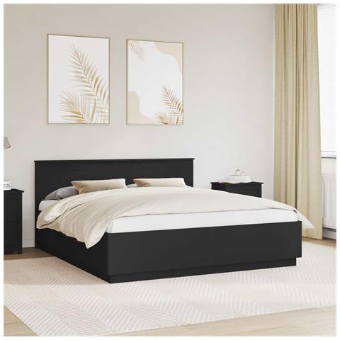 Struttura del letto Nero 200 x 200 cm Legno multistrato - Foto 2