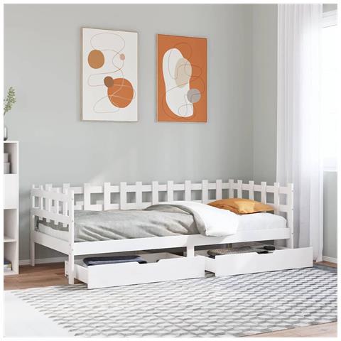 Dormeuse con Cassetti Bianco 90x200 cm Legno Massello di Pino - Foto 2