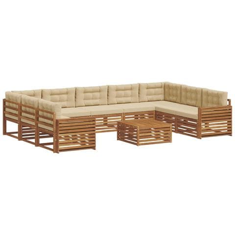 Set divani 10 pcs Naturale e Beige Legno di Acacia Massello - Foto 1
