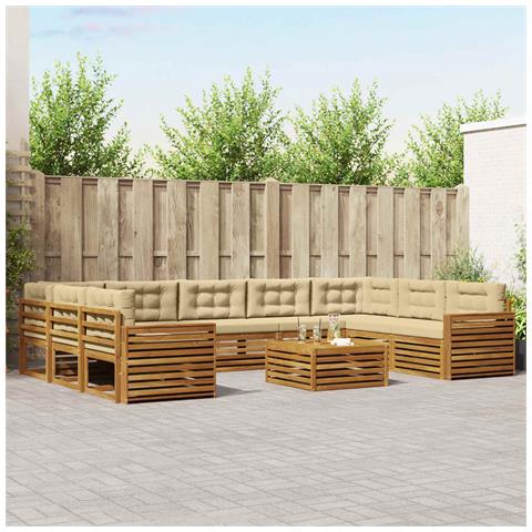 Set divani 10 pcs Naturale e Beige Legno di Acacia Massello - Foto 2