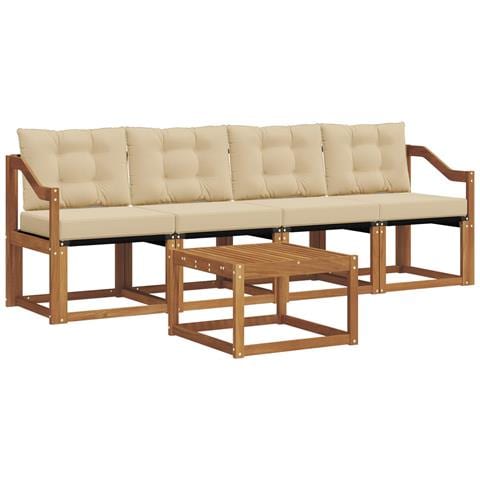 Set di divani da esterno con cuscino 5 pcs Naturale e Beige - Foto 1