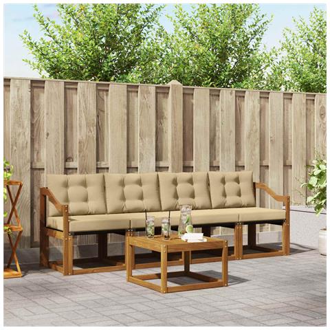 Set di divani da esterno con cuscino 5 pcs Naturale e Beige - Foto 2