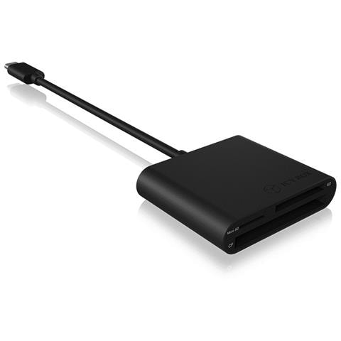 ICY BOX Lettore di schede SD con USB-C, USB 3.0, per SD, Micro SD o CF, Cavo Integrato, Alluminio, Nero - Foto 2