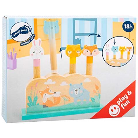 -11474 Divertenti Salterini In Legno, 4 Simpatici Animali Da Spingere Verso Il Basso Per Farli Poi Saltare Giocattoli, Multicolore, 11474 - Foto 3